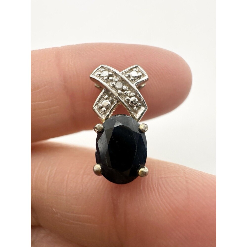 18k Gold Vermeil Sterling Silver Deep Blue Sapphire Diamond XO Charm Pendant